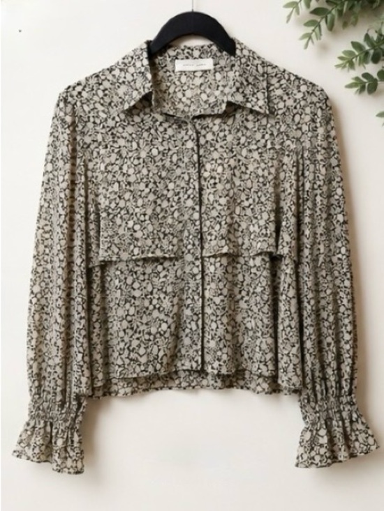 Tops - Olivia James Floral Ruffle Blouse Small Black Cream Layered Boho Top